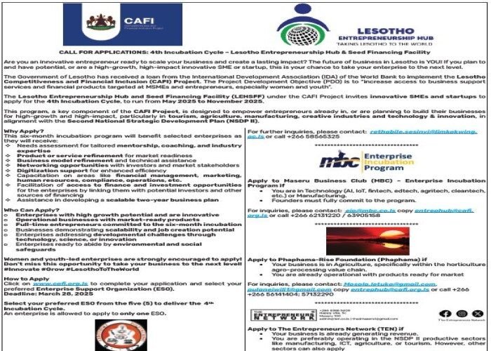 Lesotho Entrepreneurship Hub & Seed Financing Facility